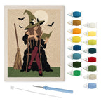 Rocking Chair Witch punch needle kit: finished canvas with threads, punch needle and threader