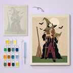 Rocking Chair Witch canvas before and after punching, with the threads and tools
