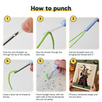 Six steps showing how to thread and use the punch needle