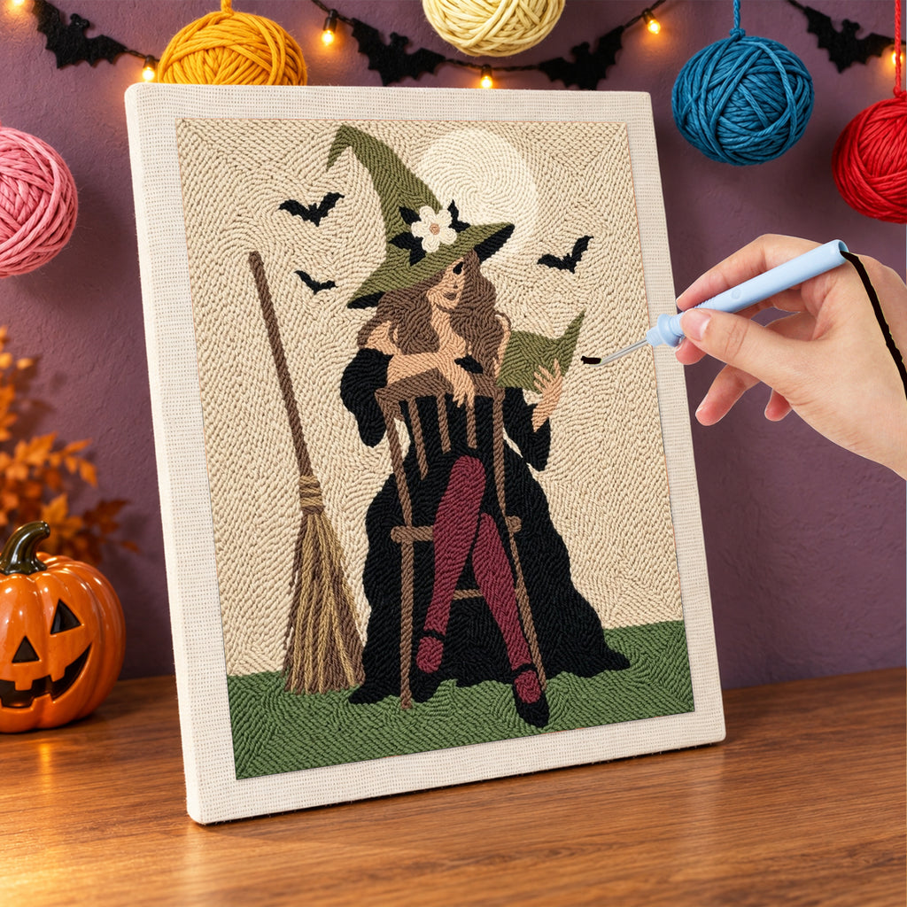 Punching the Rocking Chair Witch design with the punch needle