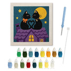 Rooftop Cats in Love punch needle kit: finished canvas with threads, punch needle and threader