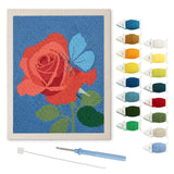 Rose and Butterfly punch needle kit: finished canvas with threads, punch needle and threader