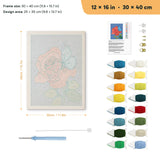 Rose and Butterfly punch needle kit, 12 × 16 in (30 × 40 cm): canvas size and kit contents