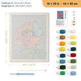 Rose and Butterfly punch needle kit, 16 × 20 in (40 × 50 cm): canvas size and kit contents