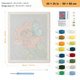 Rose and Butterfly punch needle kit, 20 × 24 in (50 × 60 cm): canvas size and kit contents