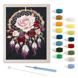 Rose Dreamcatcher punch needle kit: finished canvas with threads, punch needle and threader