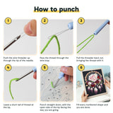 Six steps showing how to thread and use the punch needle