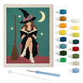 Rose Hat Witch punch needle kit: finished canvas with threads, punch needle and threader
