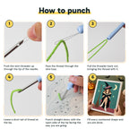 Six steps showing how to thread and use the punch needle