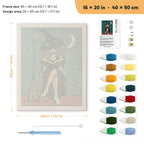 Rose Hat Witch punch needle kit, 16 × 20 in (40 × 50 cm): canvas size and kit contents
