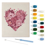 Rose Heart punch needle kit: finished canvas with threads, punch needle and threader