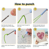 Six steps showing how to thread and use the punch needle