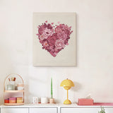 Finished Rose Heart punch needle canvas on a wall