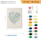 Rose Heart punch needle kit, 12 × 16 in (30 × 40 cm): canvas size and kit contents