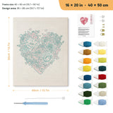 Rose Heart punch needle kit, 16 × 20 in (40 × 50 cm): canvas size and kit contents