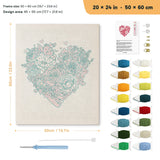 Rose Heart punch needle kit, 20 × 24 in (50 × 60 cm): canvas size and kit contents