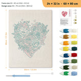 Rose Heart punch needle kit, 24 × 32 in (60 × 80 cm): canvas size and kit contents