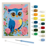 Rosy Blue Owl punch needle kit: finished canvas with threads, punch needle and threader