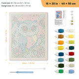 Rosy Blue Owl punch needle kit, 16 × 20 in (40 × 50 cm): canvas size and kit contents
