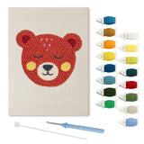 Rosy Cheek Bear punch needle kit: finished canvas with threads, punch needle and threader