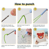Six steps showing how to thread and use the punch needle