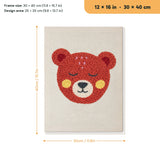 Rosy Cheek Bear punch needle kit, 12 × 16 in (30 × 40 cm): canvas size and kit contents