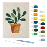 Round Leaf Plant punch needle kit: finished canvas with threads, punch needle and threader