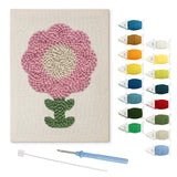 Round Pink Bloom punch needle kit: finished canvas with threads, punch needle and threader