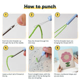 Six steps showing how to thread and use the punch needle