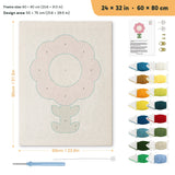 Round Pink Bloom punch needle kit, 24 × 32 in (60 × 80 cm): canvas size and kit contents