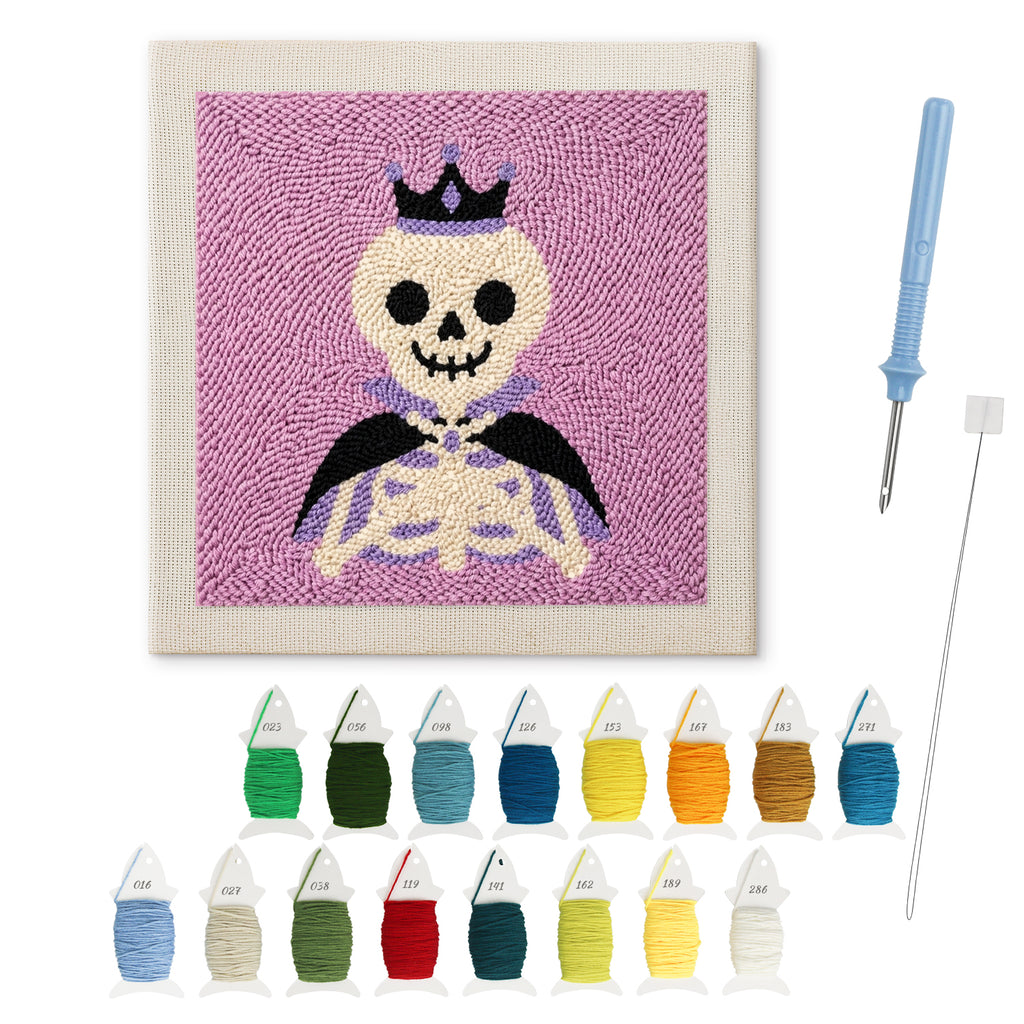Royal Skeleton punch needle kit: finished canvas with threads, punch needle and threader