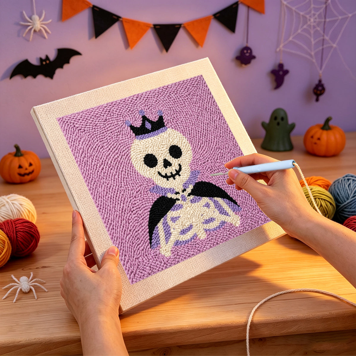 Punching the Royal Skeleton design with the punch needle