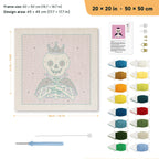 Royal Skeleton punch needle kit, 20 × 20 in (50 × 50 cm): canvas size and kit contents