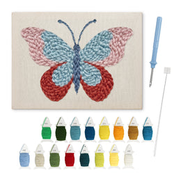 Ruby Wing Butterfly punch needle kit: finished canvas with threads, punch needle and threader