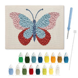Ruby Wing Butterfly punch needle kit: finished canvas with threads, punch needle and threader