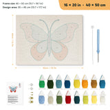 Ruby Wing Butterfly punch needle kit, 16 × 20 in (40 × 50 cm): canvas size and kit contents