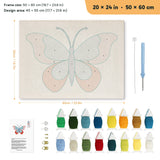 Ruby Wing Butterfly punch needle kit, 20 × 24 in (50 × 60 cm): canvas size and kit contents