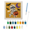 Running Mummy punch needle kit: finished canvas with threads, punch needle and threader