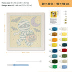Running Mummy punch needle kit, 20 × 20 in (50 × 50 cm): canvas size and kit contents
