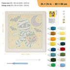 Running Mummy punch needle kit, 24 × 24 in (60 × 60 cm): canvas size and kit contents