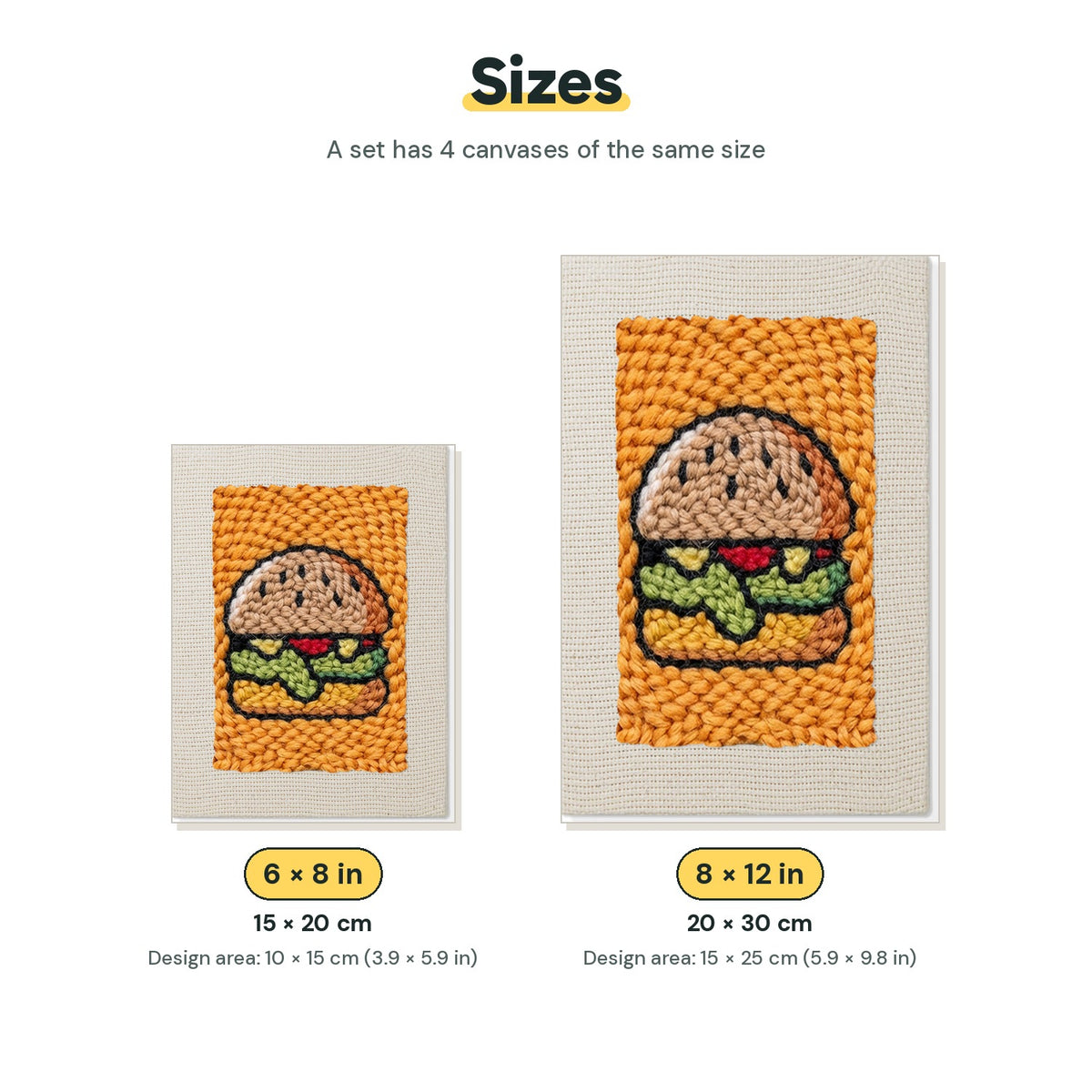 Size chart for the two mini canvas sizes: 6 x 8 in and 8 x 12 in