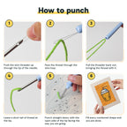 Six steps showing how to thread and use the punch needle