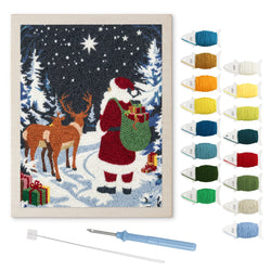 Santa and Reindeer punch needle kit: finished canvas with threads, punch needle and threader