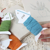 Numbered thread bobbins from a punch needle kit