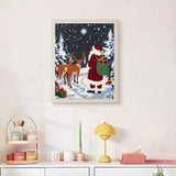 Finished Santa and Reindeer punch needle canvas on a wall