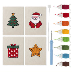 Santa and Tree mini punch needle kit set: four finished canvases with threads, punch needle and threader