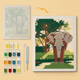 Savanna Elephant canvas before and after punching, with the threads and tools