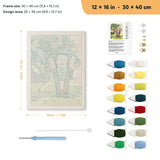 Savanna Elephant punch needle kit, 12 × 16 in (30 × 40 cm): canvas size and kit contents