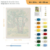 Savanna Elephant punch needle kit, 16 × 20 in (40 × 50 cm): canvas size and kit contents