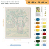 Savanna Elephant punch needle kit, 20 × 24 in (50 × 60 cm): canvas size and kit contents